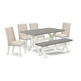 thumbnail image 6 of East West Furniture X-Style 6-piece Wood Dining Set in White/Cement/Cream, 6 of 10