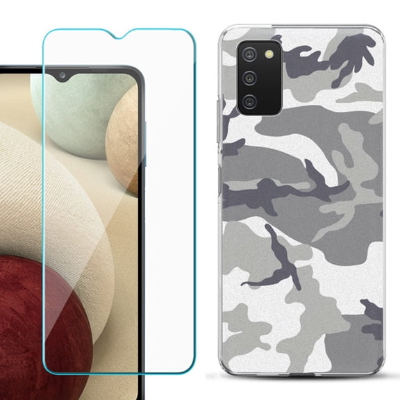Slim-Fit TPU Fashion Phone Case for Samsung Galaxy A03s, with Tempered Glass Screen Protector, by OneToughShield ® - Urban Camo