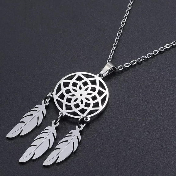 Stainless Steel Pendant Necklace Lobster Dream Catcher Feather 17.7" 1.5Mm P102