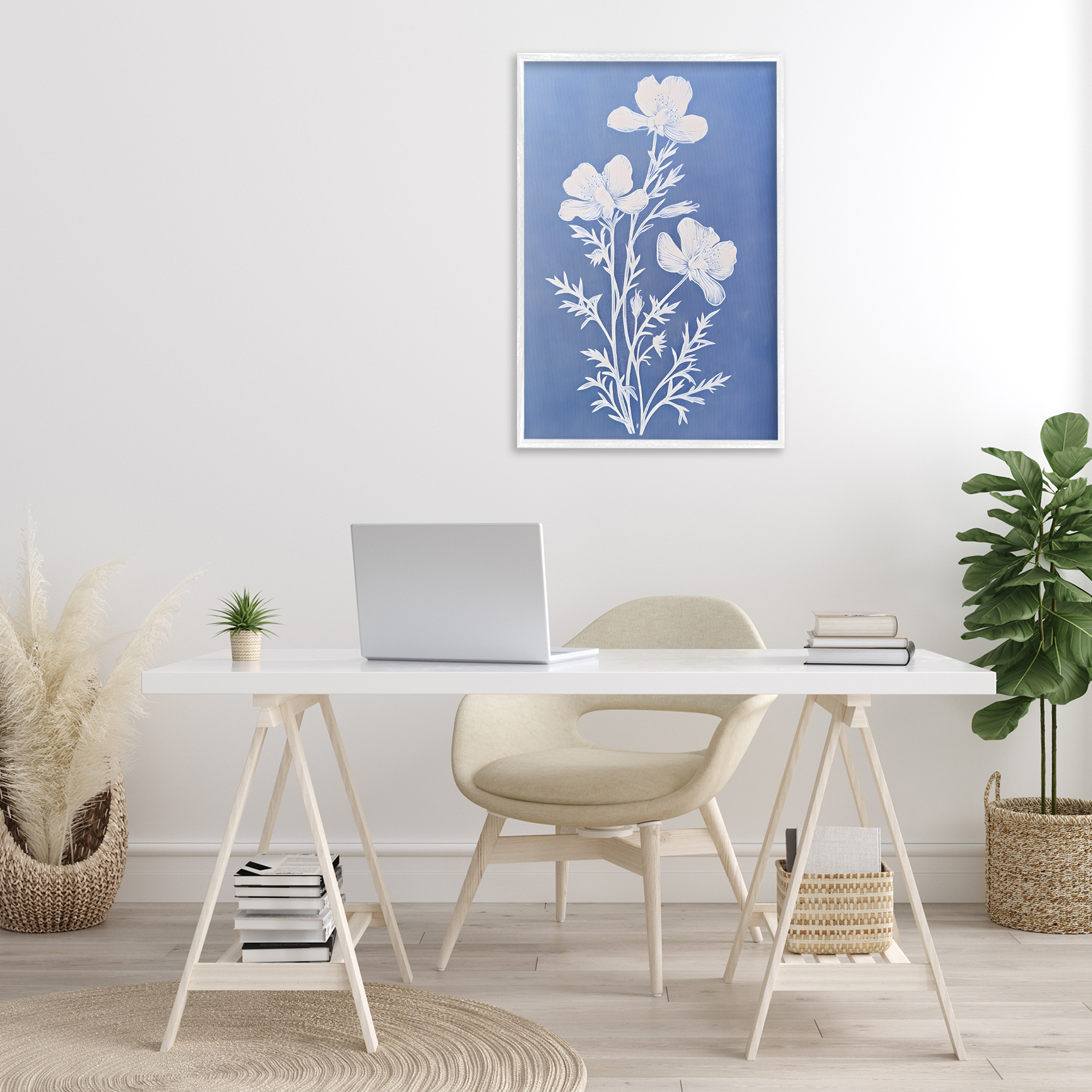 Stupell Industries Cerulean Blue Blooms Botanical & Floral Painting White Framed Art Print Wall Art, 20 x 30