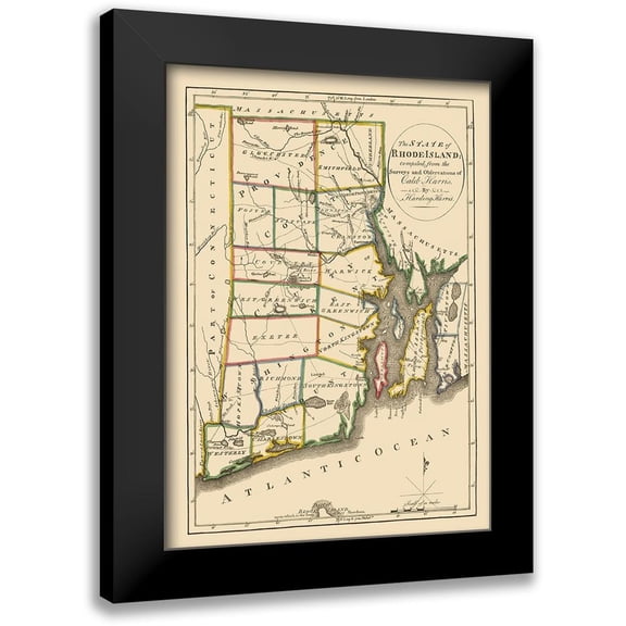 Carey 11x14 Black Modern Framed Museum Art Print Titled - Rhode Island - Carey 1814