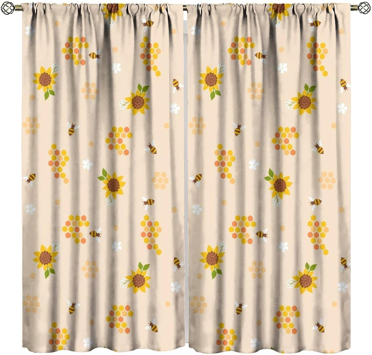 Bee Blackout Curtains Kids Bee Sunflower Honeycomb Pattern Print Living Room Curtains Boys Girls Bedroom Room Decorative Curtains 42x54 Inch