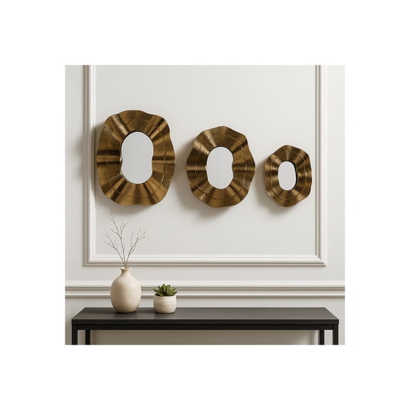 Decorative Wall Mirrors for Home Decor - Elegant Mirror Accents for Bedroom, Bathroom, or Living Room Decor - Stylish Modern Hallway, Entryway Accent, and Dorm Room Mirror - Set of 3, 25", Gold