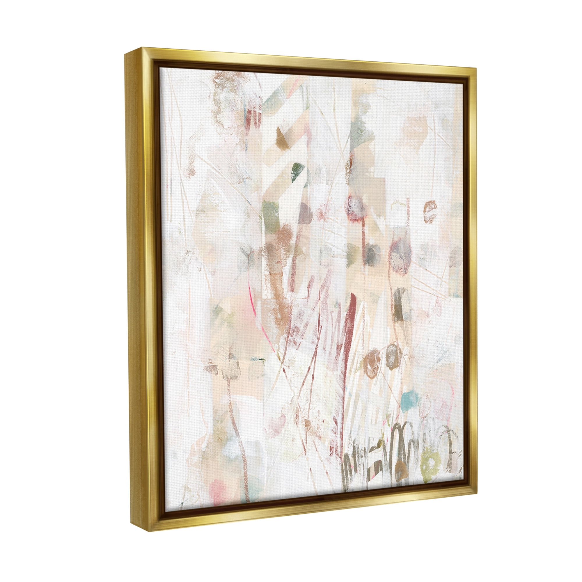 Stupell Industries Soft Neutral Pattern Abstract Painting Gold Floater Framed Canvas Art Print Wall Art, 25 x 31