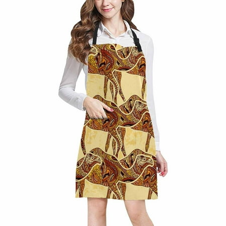 

ASHLEIGH Grunge Camel with Oriental Ornaments Adjustable Bib Apron with Pockets Commercial Restaurant and Home Kitchen Adjustable Apron