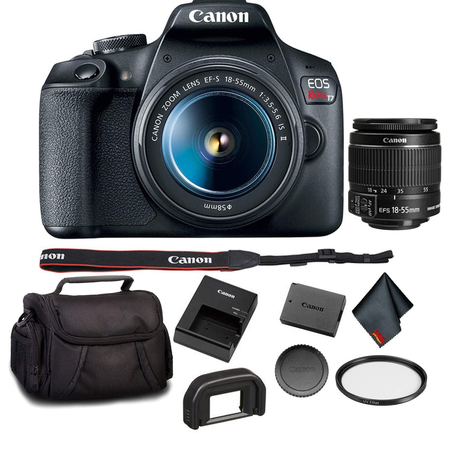 Canon EOS Rebel T7 DSLR Camera with 18-55mm Lens Bundle w/ UV Filter + More(International Model)
