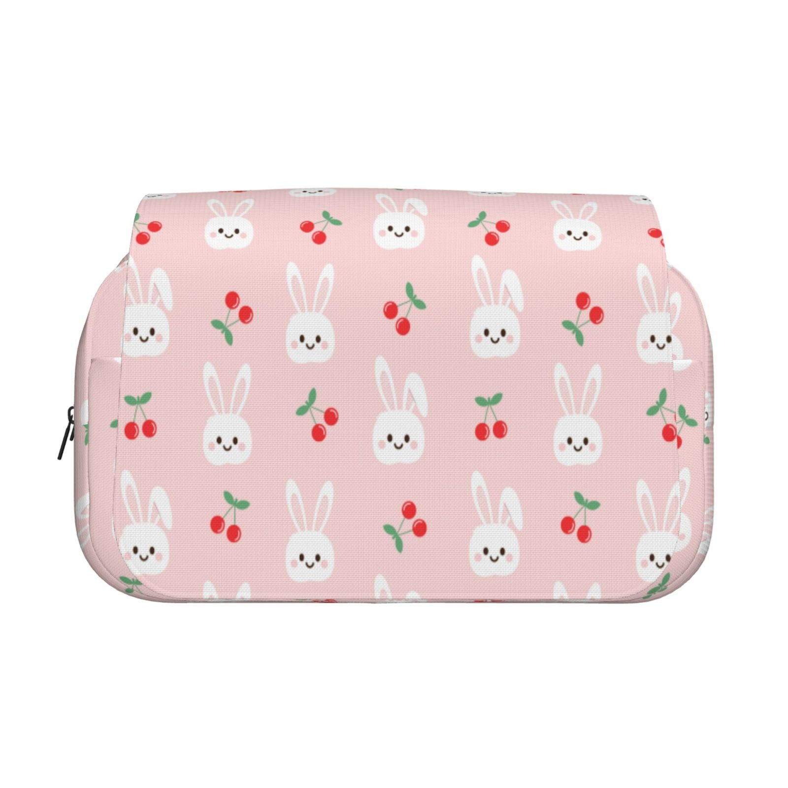 Rateoe Rabbit And Cherry Pattern Double Clamshell Pen Case, Storage Organizer with Two Zipper Compartments– Holds Up to 50 Pencils & Pens