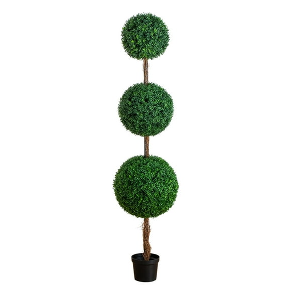 Nearly Natural 7ft. UV Resistant Artificial Triple Ball Boxwood Topiary Tree (Indoor/Outdoor)