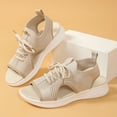 thumbnail image 5 of Xfvqtps Orthopedic Sandals for Women Mesh Lace up Hollow out Open Toe Slip on Thick Soft Sole Beach Summer Sandals Beige, 5 of 8