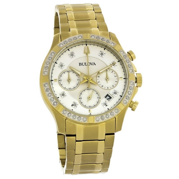 Bulova Diamond Men's Gold Plated Stainless Chronograph Quartz Watch 98E113