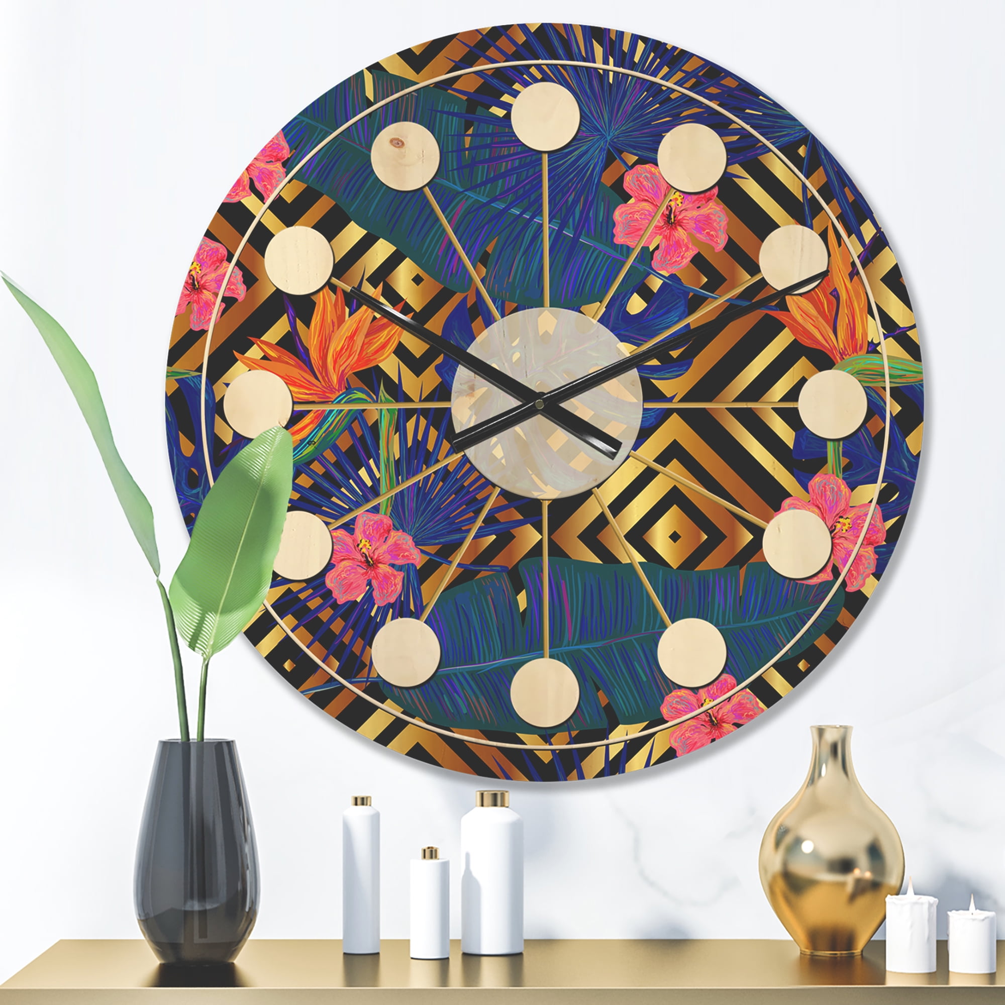 Designart 'Abstract Retro Design Pattern IV' Mid-Century Modern Wood Wall Clock