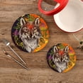 thumbnail image 2 of SKYSONIC Creative Flower Wolf Pot Holders Trivets, 2 Pcs Heat Resistant Trivets,Floral Wild Animals Cotton Thread Weave Mats for Hot Pads Pans Pot Bowl Teapot for Kitchen Decor, 2 of 7