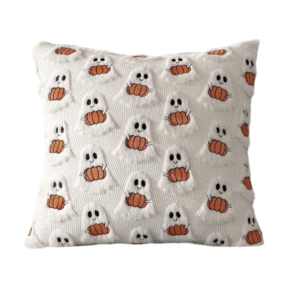 LSLXA Halloween Ghost Pillow Covers Set 18X18 Pillow Cover Plush Washable Fall Decor Soft Faux Fur Wool Throw Pillows Case For Couch Sofa Bed Porch Living Room
