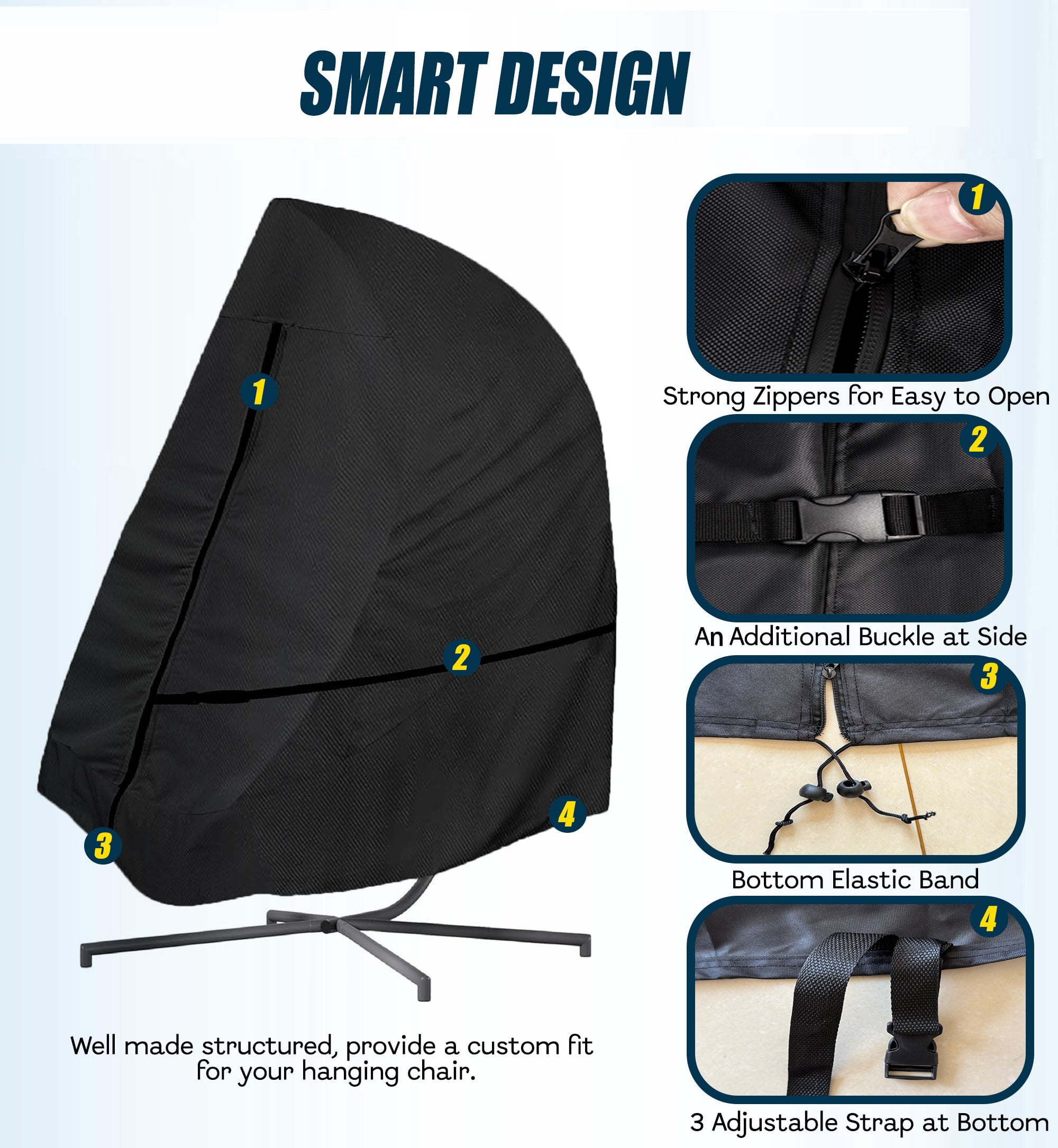 Patio Hanging Egg Chair Cover Double Seat , 600D Heavy Duty Waterproof Outdoor Double Seat Wicker Swing Egg Chair with Stand Protector Fits up to 91L x 80W Inch