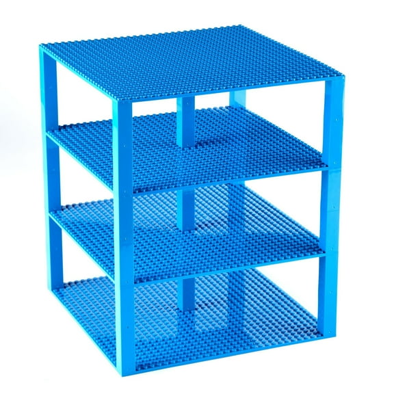 Strictly Briks 4 Pack Classic Stackable Baseplates 10x10 in, Building Bricks Plates with 32 x 32 Studs, Towers, Shelves, 100% Compatible with All Major Brands, 4 Plates & 30 Stackers, Blue