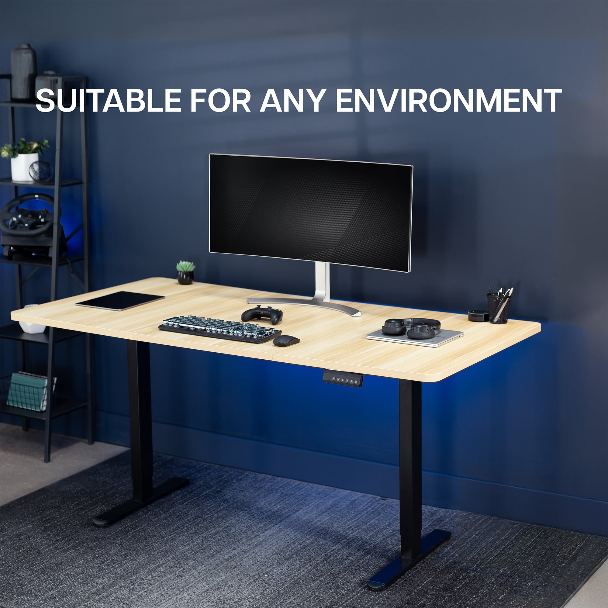 VIVO Electric Dual Motor 71” x 36” Standing Desk, Light Wood Top, Black Frame