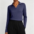 thumbnail image 6 of Tqcoqu Women's Solid Collared V Neck Long Sleeve Polos Shirts,Soft Casual Work Office Basic Pullover Tops,Navy Women's S-XXL, 6 of 7