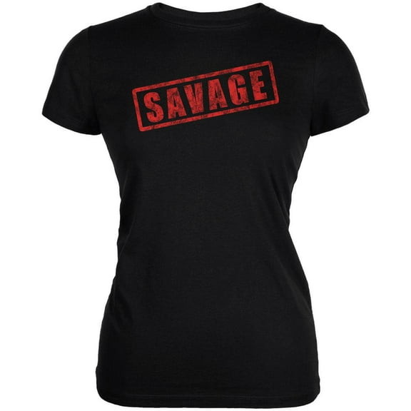 Savage Stamp Red Juniors Soft T Shirt Black SM