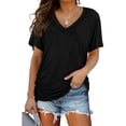 thumbnail image 2 of Camiseta informal para mujer, cuello en V, manga de murciélago, bata lateral, blusa, Tops de manga corta Fridja  bn6767, 2 of 9