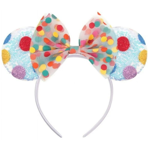 Mouse Ears Birthday Confetti Flower Headband, Sequin Bows Flower Headwear Hair Accessories for Women Girls Princess Party