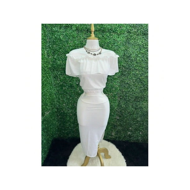 Conjunto Blusa Con Olan Y Falda Ajustable Casual De Mujer Color Blanco Talla Unitalla Marca Emil SaEs