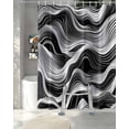 thumbnail image 3 of Split Shower Curtain for Transfer Bench, Abstract Waves Fabric Shower Curtains for Bathroom, Black Grey Modern Geometric Striped Tub Sliding Transfer Bench Waterproof Bath Curtains 72"x78", 3 of 9