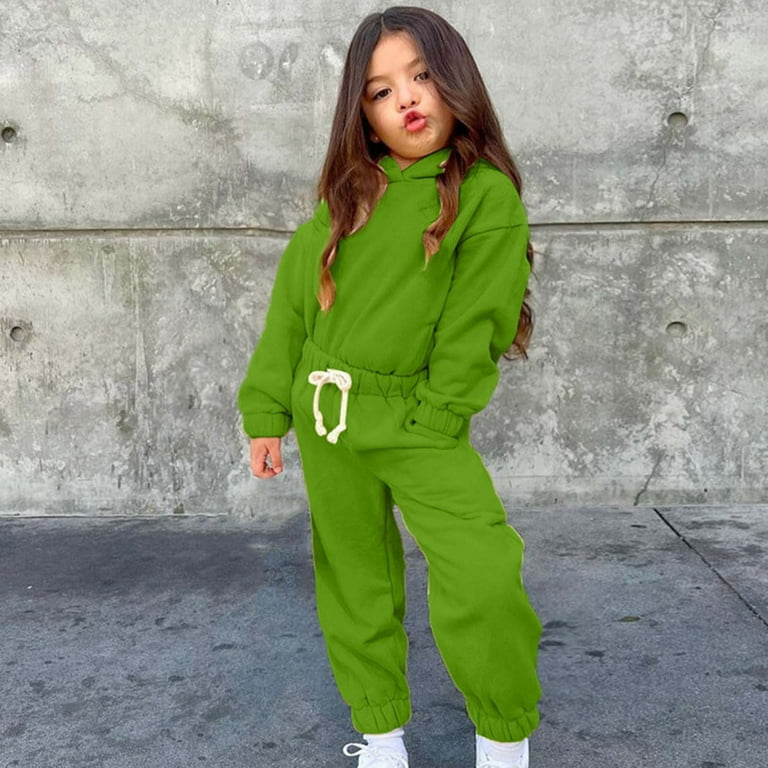 2 piece Tracksuit Outfit Sweatshirt Pant Hairband For Baby Girls Clearance Sale Toddler Kids Girls Tracksuits Set Solid Color Crewneck Long Sleeve