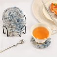 thumbnail image 6 of 6 Pcs Drink Coasters with Holder 3.94in Woven Coasters for Drinks White Floral Pattern Coaster Set for Protection Table, 6 of 7