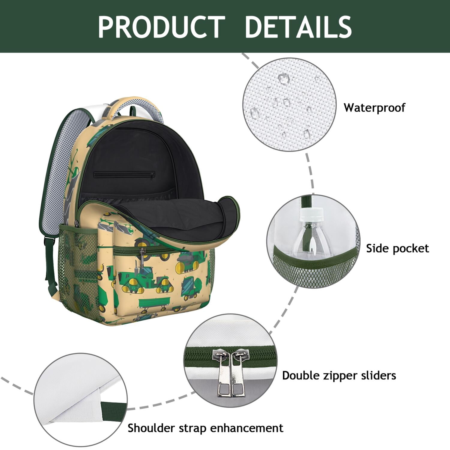 Truck Themed Waterproof School Backpack - Lightweight & Durable with Spinal Support, Stylish Bookbag for Teenagers
