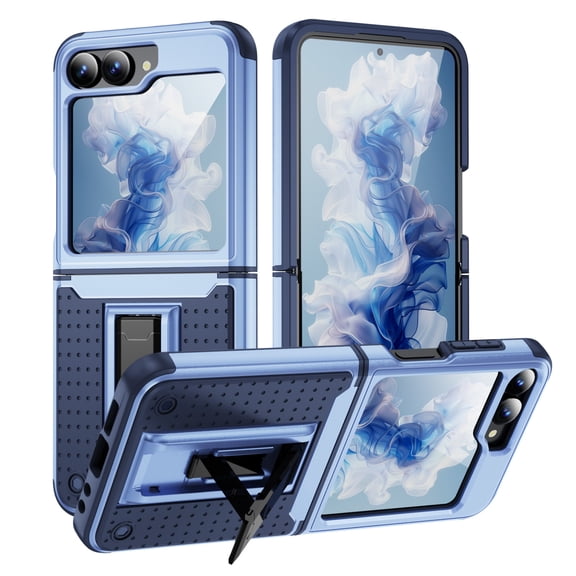 Nalacover Samsung Galaxy Z Flip 6 Case, Heavy Duty 3 in 1 Rugged Shockproof Rugged Silicone Hybrid Hard PC Soft TPU Bumper with Kickstand Camera Raised Drop Girls Women Boy Men Covers, Lightpurple