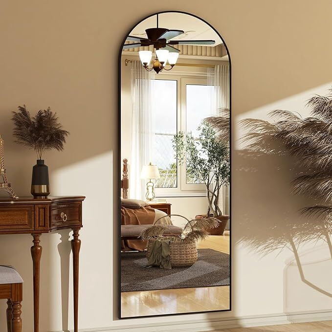 Mirrasia 64"x21.5" Arched Full Length Full Body Mirror Leaning Wall-Mounted Floor Mirror,Black