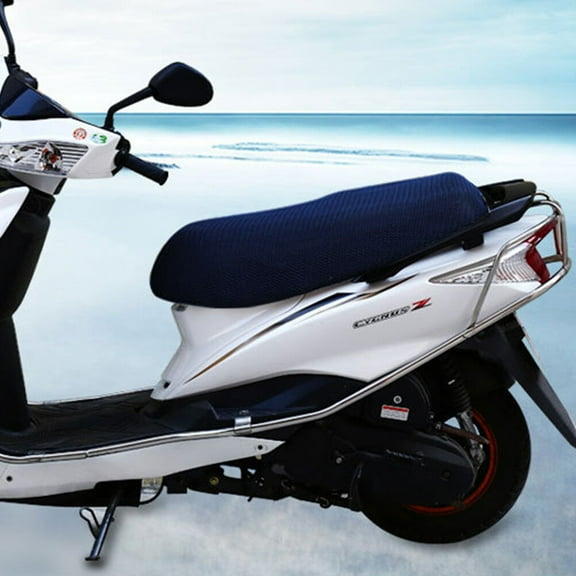 Motorcycle Sunscreen Seat Cover Waterproof Small Holes Prevent Bask Scooter Elastic Heat Insulation Cushion Protect Cover XXL Size (Blue)