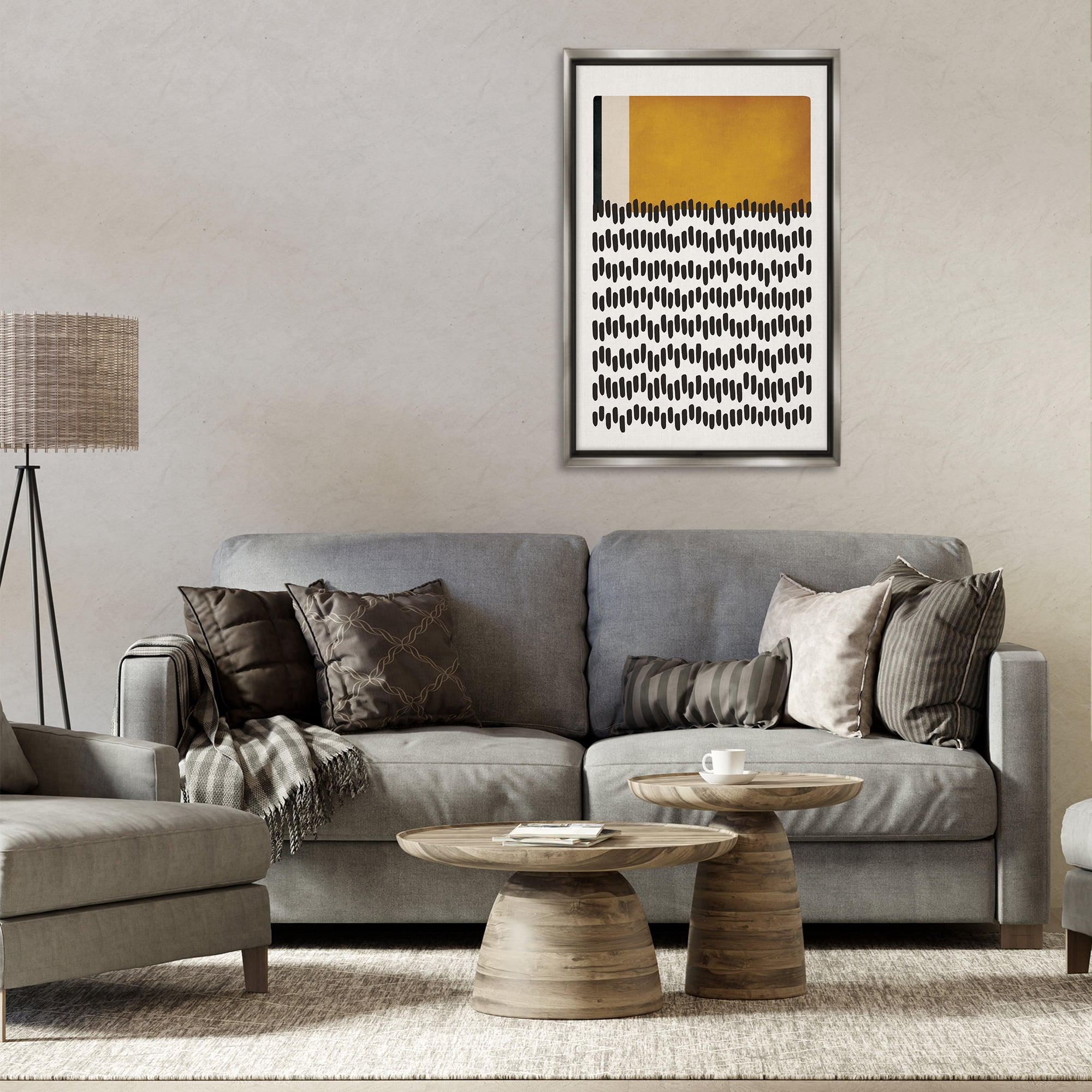Stupell Industries Geometric Crosby Street Abstract Painting Gray Floater Framed Canvas Art Print Wall Art, 21 x 31