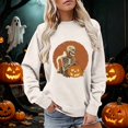 thumbnail image 2 of WEIWEN Halloween Sweatshirt for Women Oversized Fashion Clothing Funny Skeleton Pumpkin Printed Long Sleeve Crewneck Fall Sweaters for Women Going Out Tops Beige, M, 2 of 5