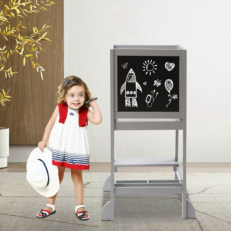 Miumaeov Kitchen Stool for Kids with Non Slip Mat Message Boards