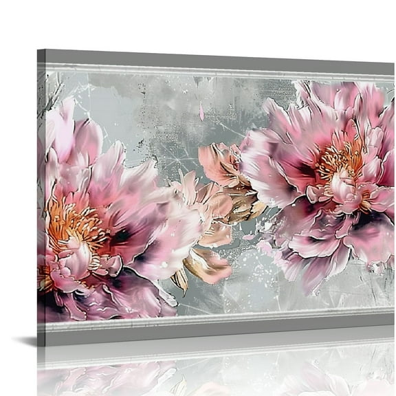 JRXY Large Flower Canvas Wall Art for Living Room Bedroom Pink Floral Picture Modern Wall Decor picture 1