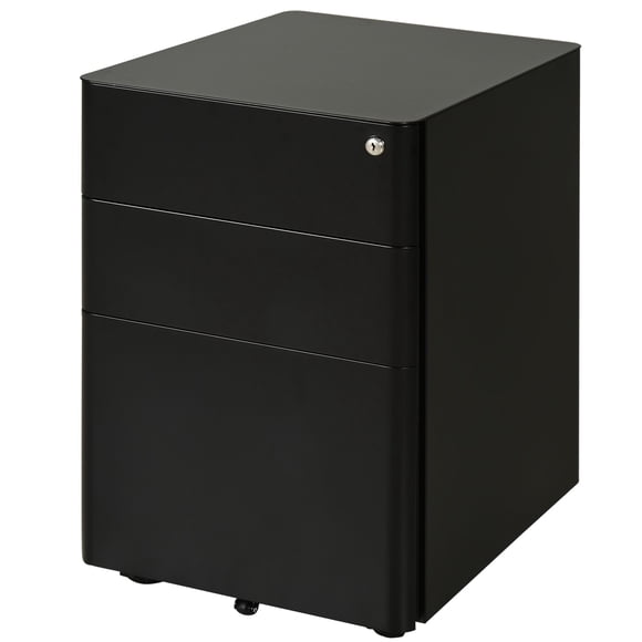 Black 3-Drawer Metal Filing Cabinet with Wheels - Mobile Office Storage for Legal, Letter & A4 Files - Compact Printer Stand - 15.3 x 19 x 23.3 in