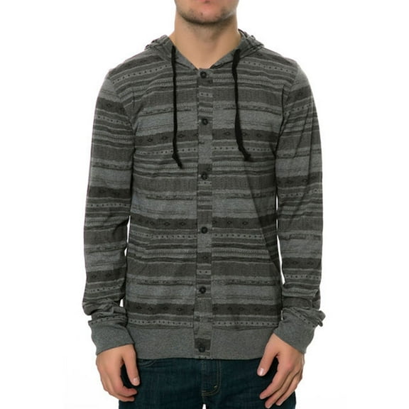 AMBIG Mens The Boots Hooded Henley Shirt, Grey, Medium