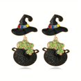 Witch Hat Cauldron Pendant and Dangle Earrings with Rhinestones, Gothic