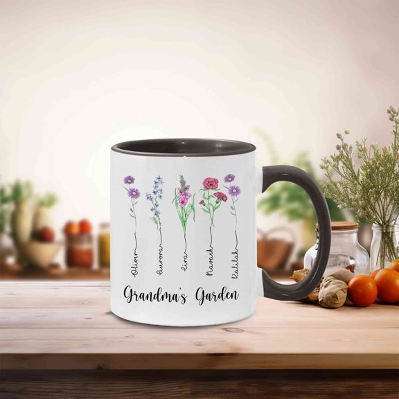 Kantapro Grandma's Garden Mug with Grandkids Names, Custom Birthflower Name Tea Cup, Small Gift for Grandma, Family Name Spring Cups 11Oz