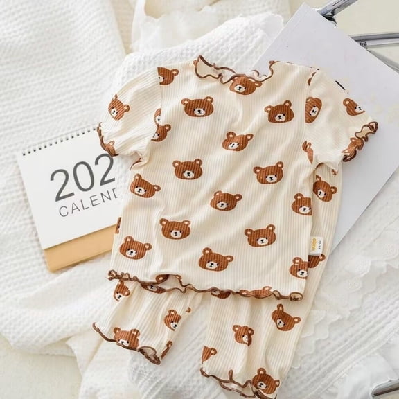 BOOMNY Girls 2 Peice Pajamas Sets Graphic Short Sleeve Sleepwear Tops Pants Pjs Set for Kids Cozy Loungewear Homewear