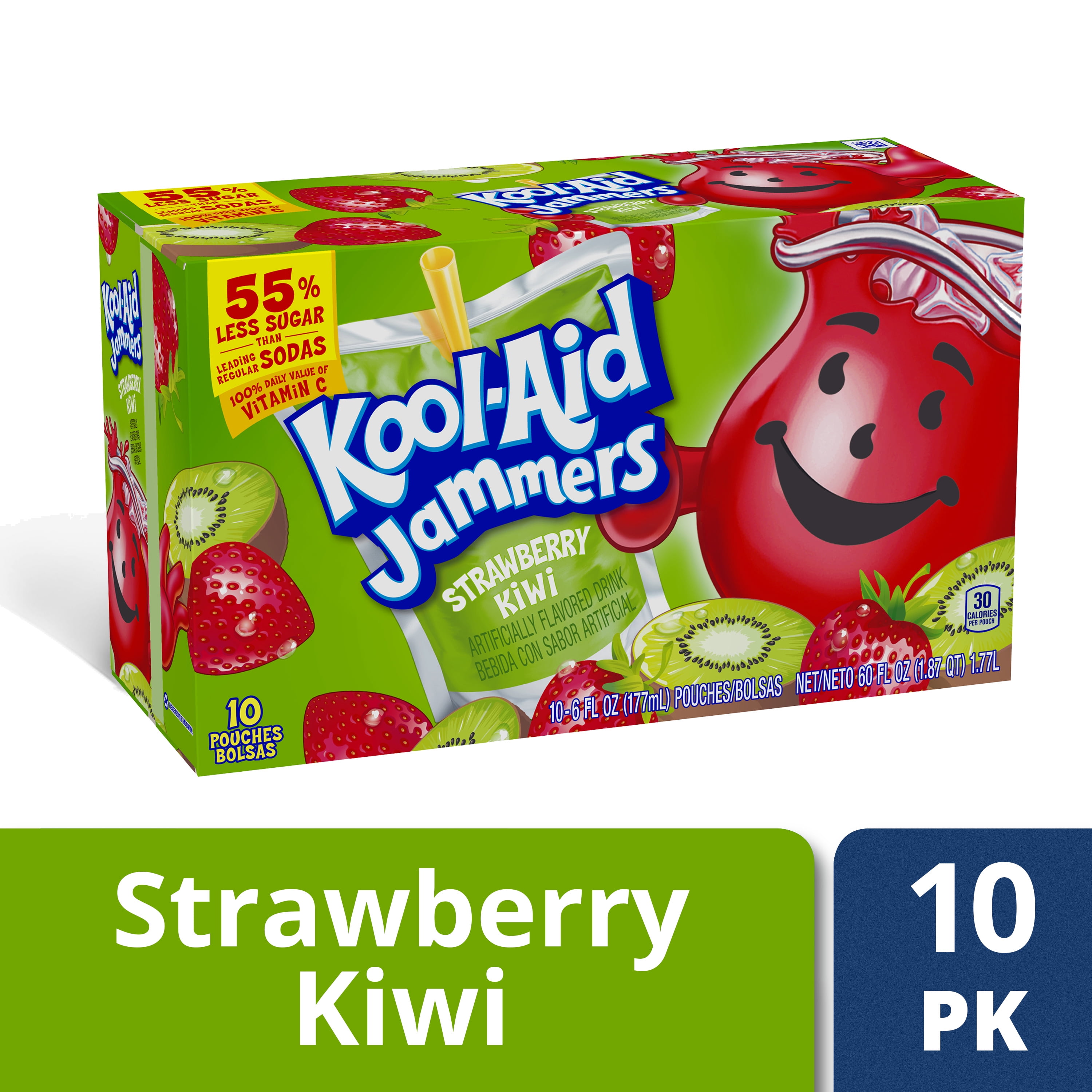 Kool Aid Jammers Strawberry Kiwi Flavored Drink, 10 ct Pouches, 60.0