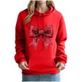 thumbnail image 4 of Tao Tao Valentine's Day Hoodies For Women Loose Fit Bow Printed Sweatshirt Casual Drawstring Pullover Sweatshirts With Pocket Long Sleeved Top Red M, 4 of 4