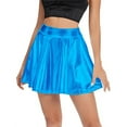 thumbnail image 3 of VUPSGEZ Women's Solid Shiny Flared Pleated Mini Skirt Sexy Costume Party Skirt (Blue,XL), 3 of 8