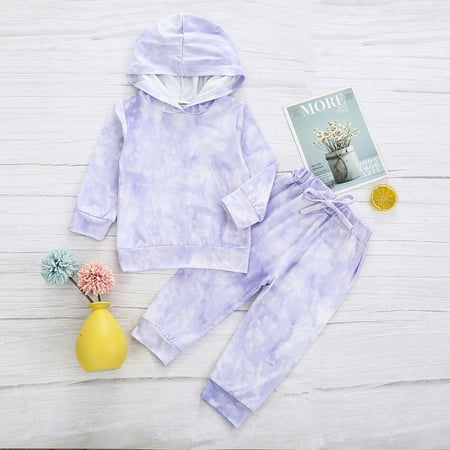

Baby Boys Girls Tie-Dye Hooded Pullover Sweatshirt+Pants Outfits