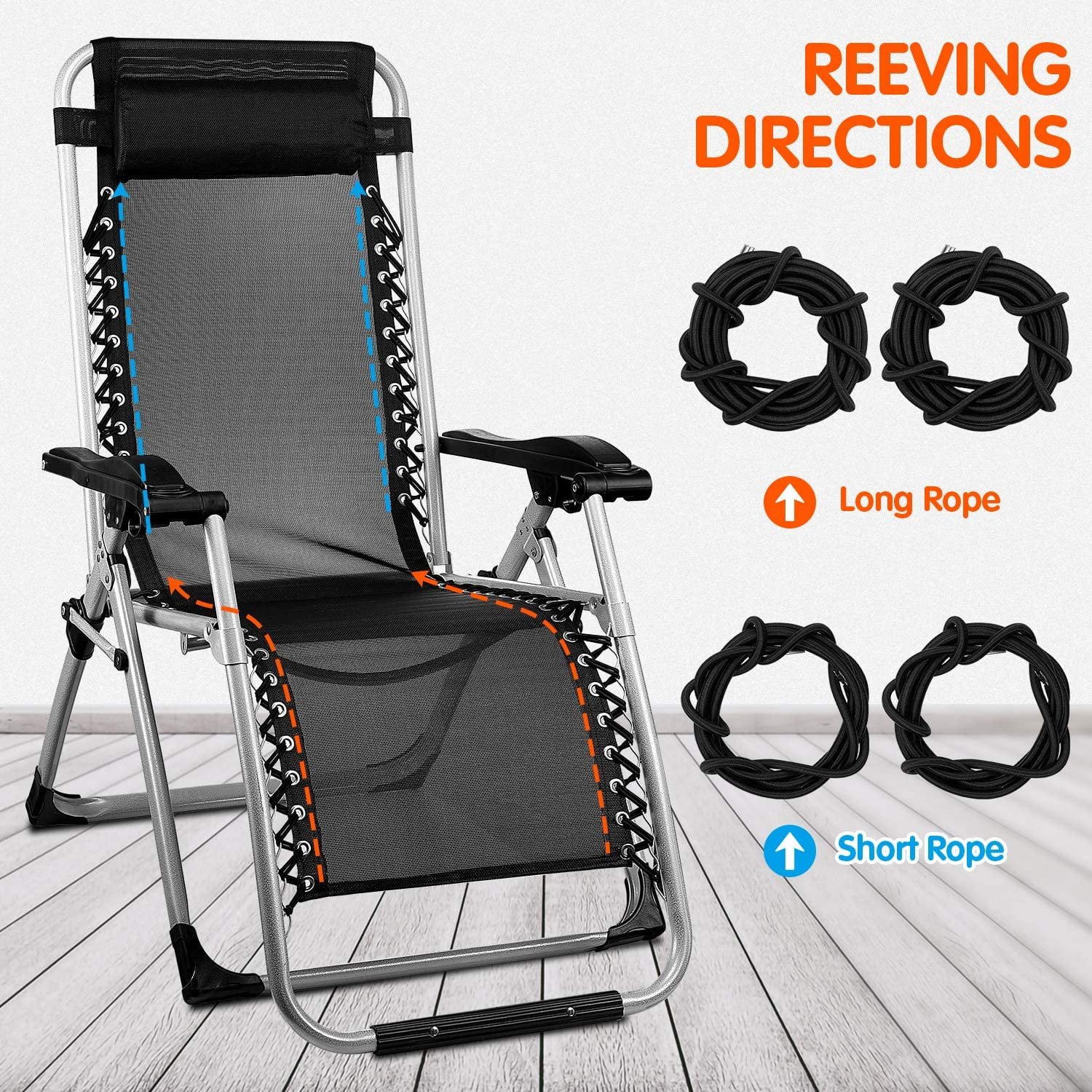 8 Pieces Cords Strings Ropes for Fishing Non-gravity Folding Chairs Black 