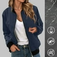 thumbnail image 2 of YDFCWXW Fall Jackets for Women 2025 Solid Color Zip Up Bomber Jacket Casual Coat Stand Collar Lightweight Outwear Top (Navy, L), 2 of 6