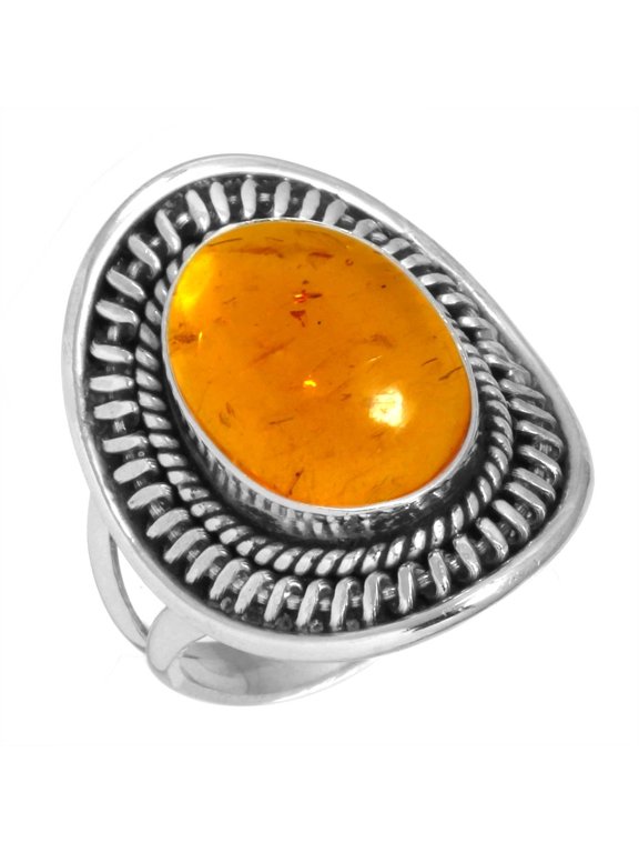 925 Silver Ring For Women - Teens Orange Amber Stone Silver Ring Size 13 November Birthstone Hand Made Silver Ring Size 13 Gift For Wife On Wedding 925 Silver Jewelry With Gemstone