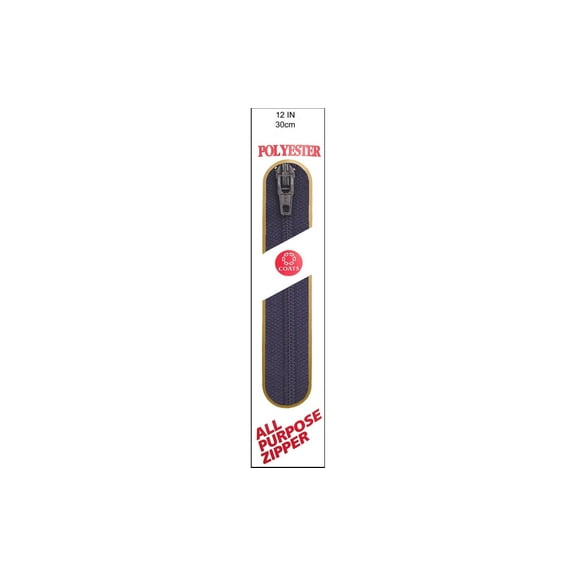 Coats Plastic 12" All-Purpose Navy Zipper, 1 Each