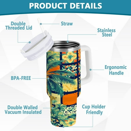 

BZSMCE Tumbler 40oz Insulated Stainless Creative Summer Ceramic Tile Pattern Pattern Steel Water Bottles